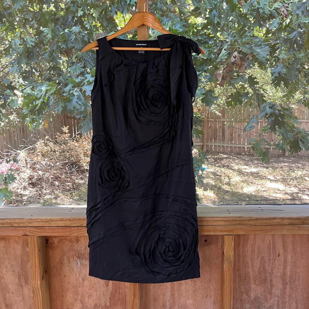Ellen Tracy Women's Black Rosette Sleeveless Linen Sheath Dress Size 8